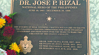 Jose Rizal Monument now stands in Winnipeg, Manitoba